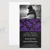 Lila Vintage Damassohle Save the Date (Vorne/Hinten)