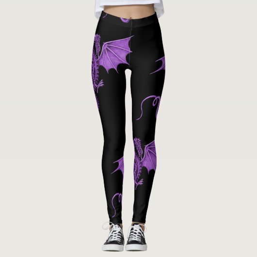 Lila Vintage Drache-Schwarz-Leggings Leggings (Vorderseite)