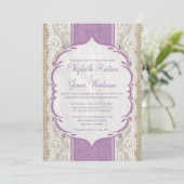 Lila Vintage Einladungen zur Hochzeit von Leinen B (Stehend Vorderseite)