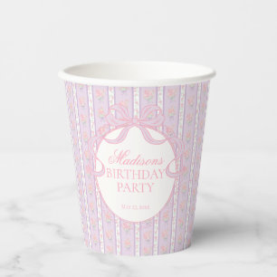 Lila Vintage Fancy Floral Geburtstagsfeier Pappbecher