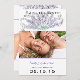 Lila Vintage Feather Fan Wedding Save the Date Einladung
