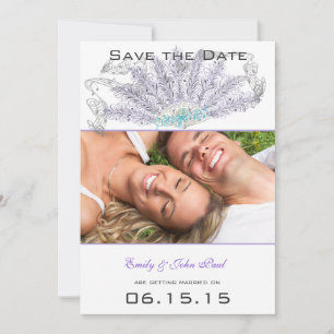 Lila Vintage Federfächer Hochzeit Save the Date Einladung
