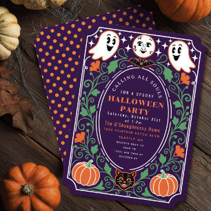 Lila Vintage-Geister-Kürbis-Halloween-Party Einladung