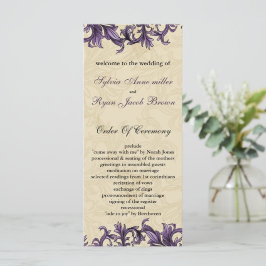 Lila Vintage Hochzeit von Elfenbein Programm (Stehend Vorderseite)