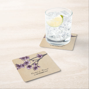 Lila Vintage Kirschblüten Papier Untersetzer