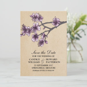 Lila Vintage Kirschblüten Save the Date