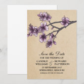 Lila Vintage Kirschblüten Save the Date (Vorne/Hinten)