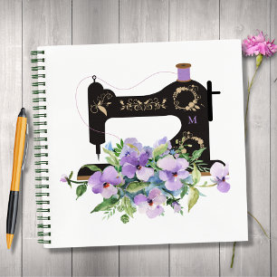 Lila Vintage Nähmaschine für Blumen Notizblock