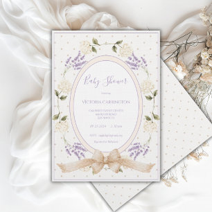 Lila Vintage Neutrale Florale Babyparty-Einladung Einladung