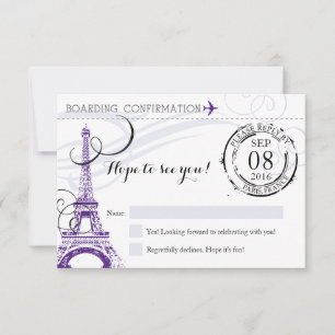 Lila Vintage Paris Frankreich Geburtstagsfeier RSV Einladung