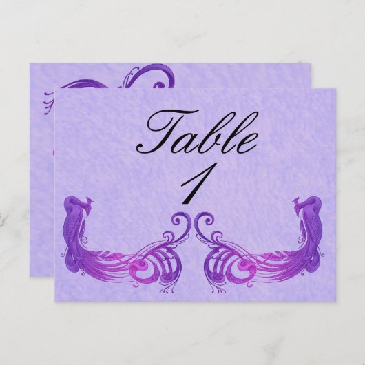 Lila Vintage Peacock-Tischnummer Postkarte (Vorne/Hinten)