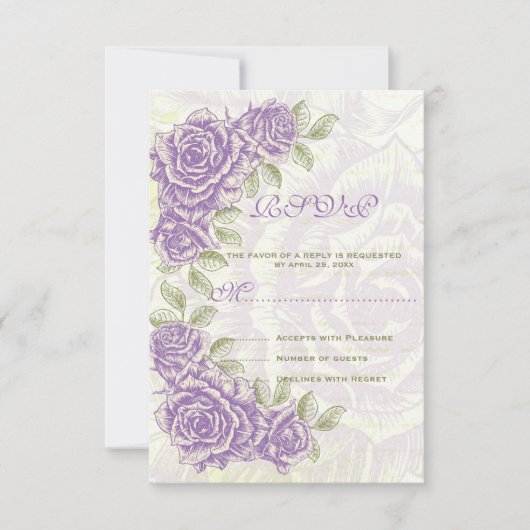 Lila Vintage Rose Hochzeit RSVP Antwortkarte (Vorderseite)