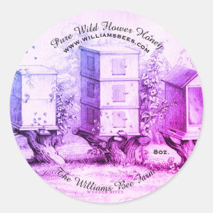 Lila Vintage Runde Biene Bienen Honey Jar Sticker