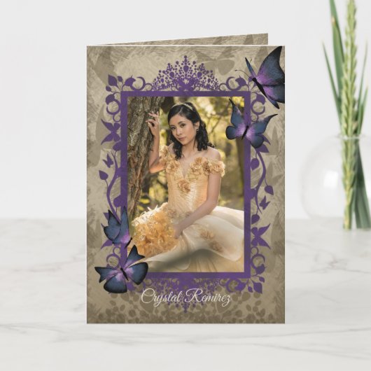 Lila Vintage Schmetterlinge Quinceanera Einladung (Vorderseite)
