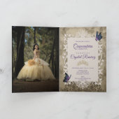 Lila Vintage Schmetterlinge Quinceanera Einladung (Innenseite)