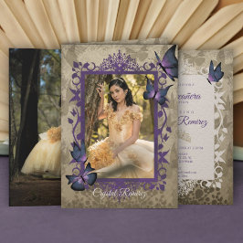 Lila Vintage Schmetterlinge Quinceanera Einladung