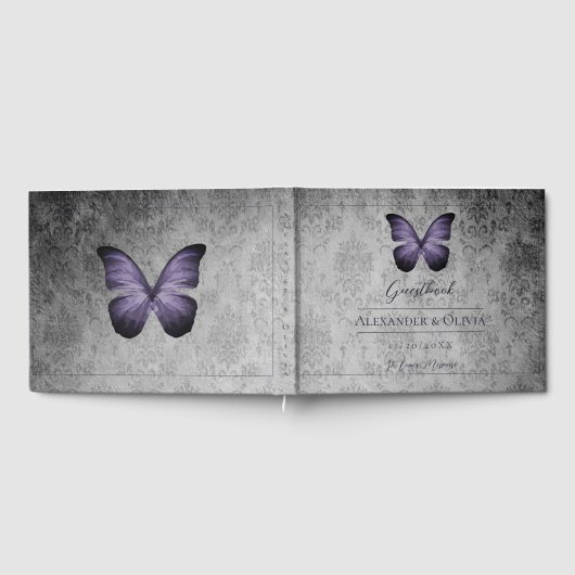 Lila Vintage Schmetterlingsmaske Gästebuch (Voll)