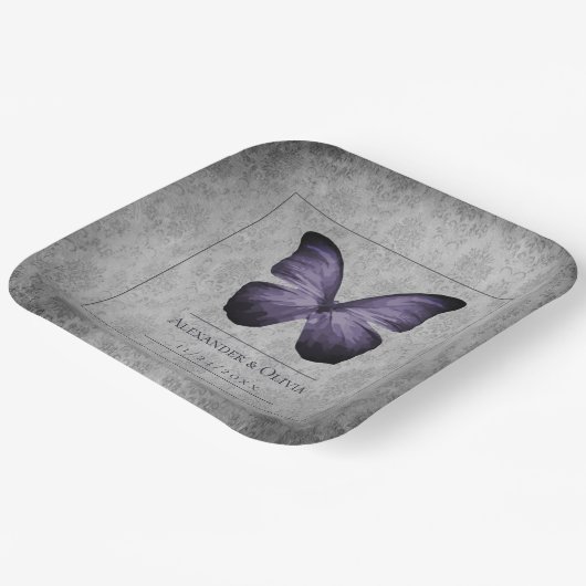 Lila Vintage Schmetterlingsmaske Pappteller (Gewinkelt)