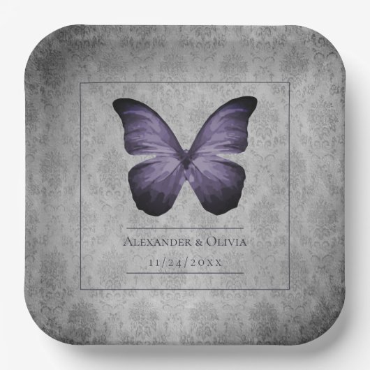 Lila Vintage Schmetterlingsmaske Pappteller (Vorderseite)