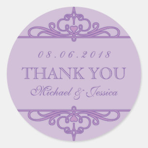 Lila Vintage Swirl-Ornament-Gastgeschenk-Sticker Runder Aufkleber