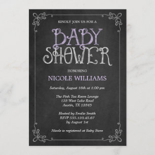 Lila Vintage Tafel-Baby-Dusche Einladung