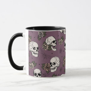 Lila Vintage Totenköpfe und Rosen Tasse