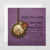 Lila Vintage Uhr Save the Date einladen Einladung (Vorne/Hinten)