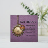 Lila Vintage Uhr Save the Date einladen Einladung (Stehend Vorderseite)