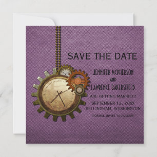 Lila Vintage Uhr Save the Date einladen Einladung