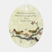 Lila Vintage Vogelarten-Trauzeugin Ornament Aus Metall (Rückseite)