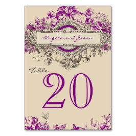 Lila Vintage Wedding Tischnummer Card