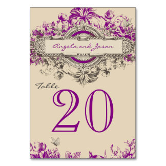Lila Vintage Wedding Tischnummer Card