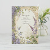 Lila Vintage Wedding William Morris Einladung (Stehend Vorderseite)