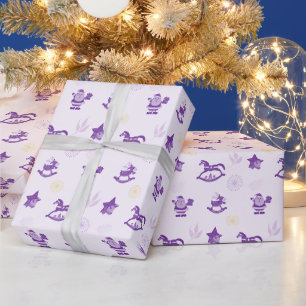 Lila Vintage-Weihnachtsspielzeug-Muster  Geschenkpapier