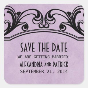 Lila Vintage Wirbel Save the Date Stickers