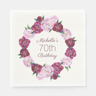 Lila Vintager Blumenreath 70. Geburtstag Serviette