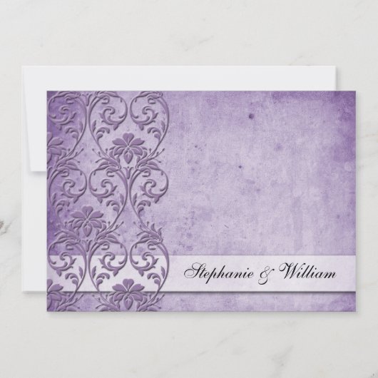 Lila Vintager Blumenwirbel Einladung zur Hochzeit (Rückseite)