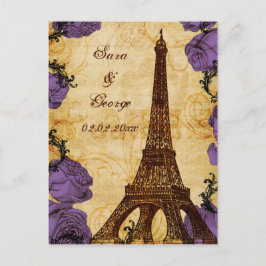 lila Vintager Eiffelturm Paris Save the Date Ankündigungspostkarte