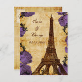 lila Vintager Eiffelturm Paris Save the Date Ankündigungspostkarte (Vorne/Hinten)