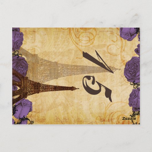 lila Vintager Eiffelturm Paris Tischnummern (Rückseite)