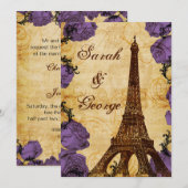 lila Vintager Eisturm Pariser Hochzeit einladen Einladung (Vorne/Hinten)
