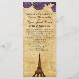 lila Vintager Eisturm Pariser Hochzeitsprogramm Programm