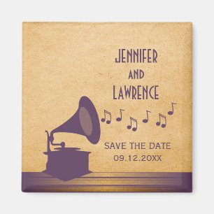 Lila Vintager Grammophon-Save the Date Magnet