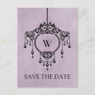 Lila Vintager Kronleuchter Save the Date Postkarte