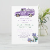 Lila Vintager LKW Wisteria Wedding Einladung (Stehend Vorderseite)
