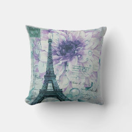 lila Vintager mit Blumenturm Paris Eiffel Kissen