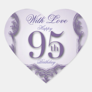 Lila Vintager Rahmen 95. Geburtstag Herzsticker Herz-Aufkleber