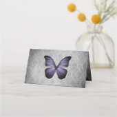 Lila Vintager Schmetterling Damask Empfang Platzkarte (Rückseite)