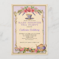 Lila Vintages Baby Tee Party Teekanne Einladung
