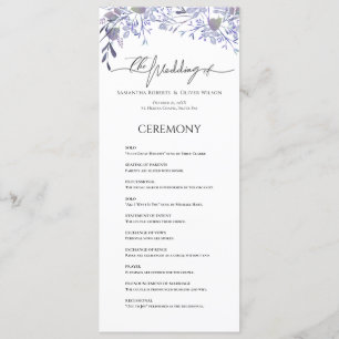Lila Vintages botanisches Hochzeitsprogramm Programm